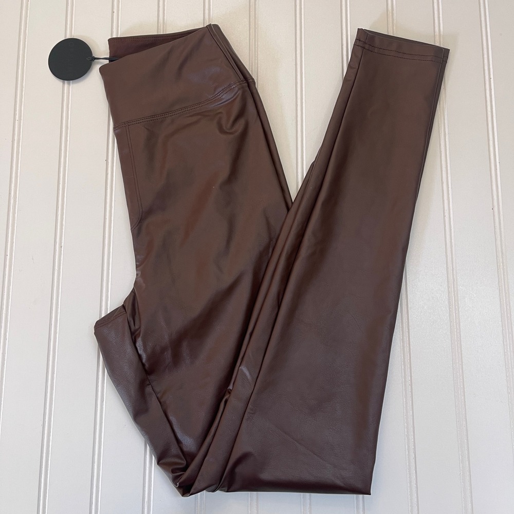 NWT OFFLINE Aerie Real Luxe High Rise Faux Leather Leggings Brown Chic Small